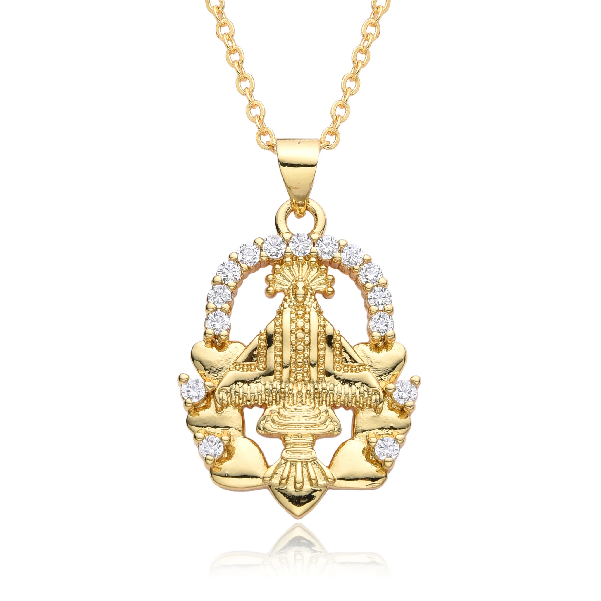 Color dorado Nuestra Señora Esmalte Flor Trigo Virgen María Jesús Encantos Zirconia cúbica Color Guadalupe Collar religioso para mujer CZ