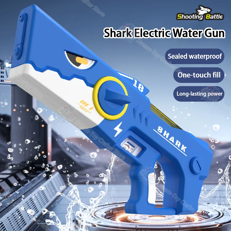 Electric Water Gun Toy for Kids Shark Style Automatic Suction High Speed Pulse Splash Blaster Outdoor Soaker Beach Play Fun