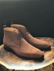 cie Suede Caramel Goodyear Welted Lacing-up Boot Handmade Shoes Leather Out-sole Ankle Boots  MA13-1