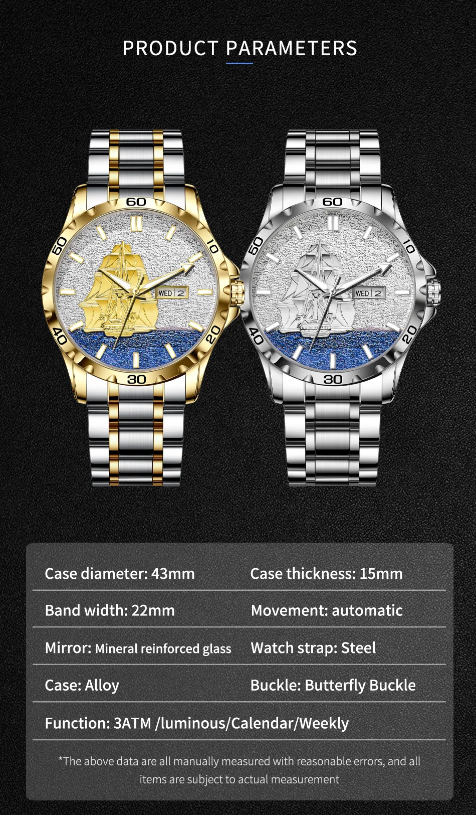 Glenaw original vela design genuíno relógio masculino totalmente automático relógio mecânico elegante multi-função à prova dwaterproof água