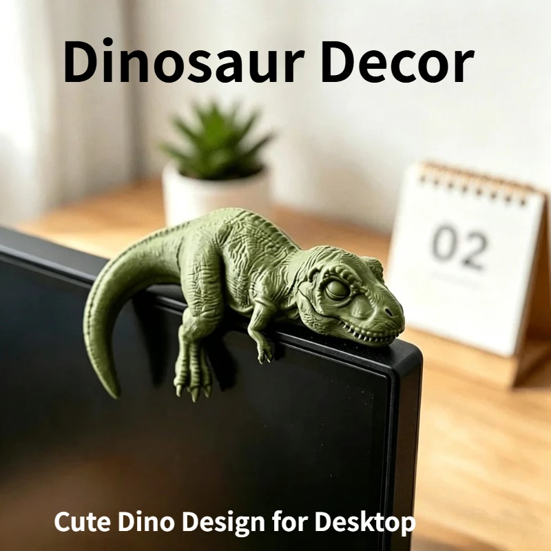 Cute Sleeping T-Rex Monitor Topper, 3D Printed Lazy Dinosaur Figurine, Funny Jurassic Dino Decor for Desk, Shelf & Monitor