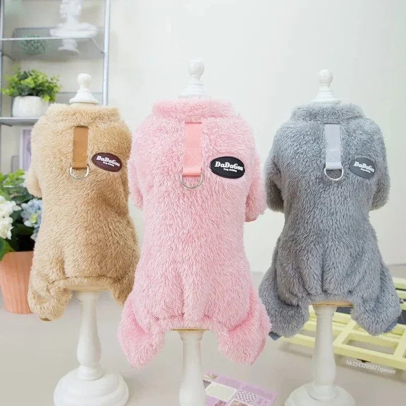 Winteroverall für Hunde, vierbeinig, warm, Haustierkleidung für kleine Hunde, Daunenoverall für Chihuahua, Mops, weiches Flanell-Hundekostüm – Detail 2
