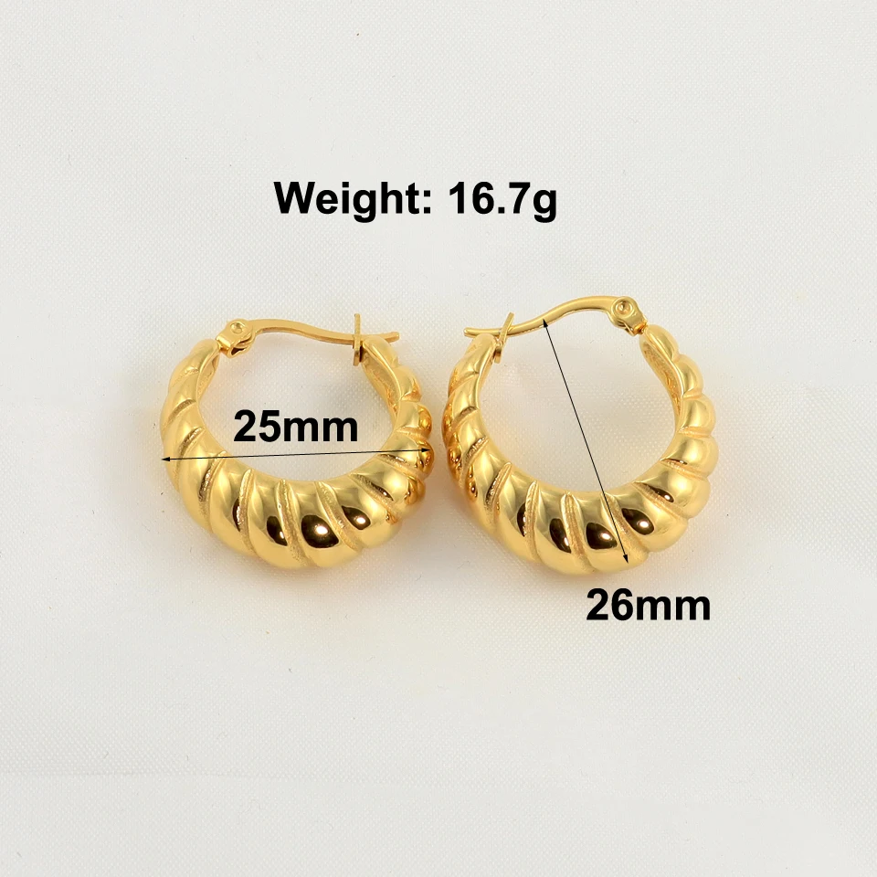 New Statement Metal Texture Stainless Steel Geometric Hoop Earrings For Women 18 K Gold Plated Waterproof Fashion Jewelry Gifts