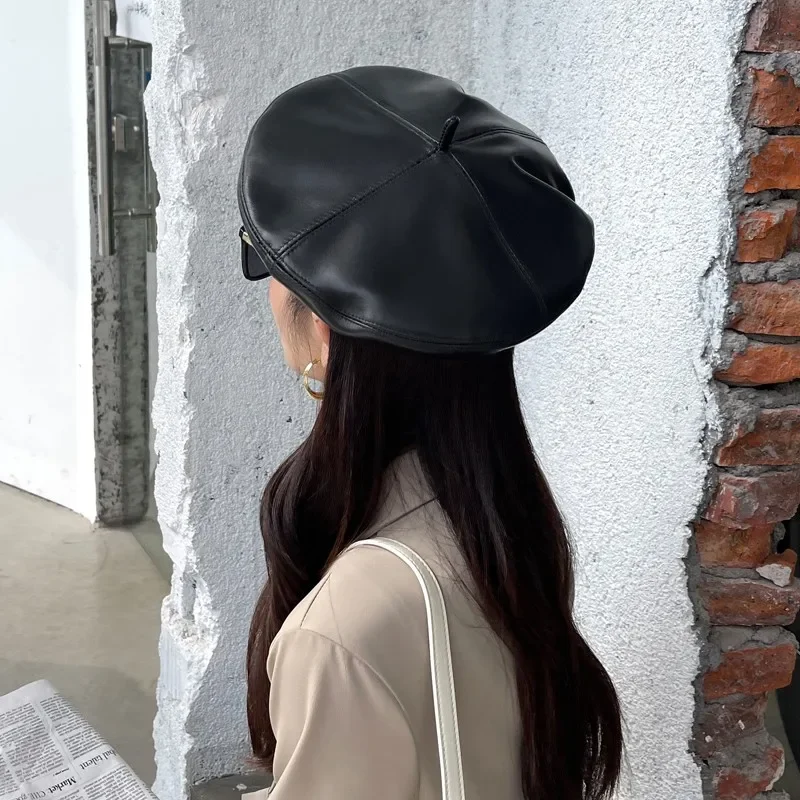 Fashion Felt 100% High Quality Real Leather Beret Hat Women Cap Female Ladies  Beret Girls For Spring Autumn Pumpkin Hat