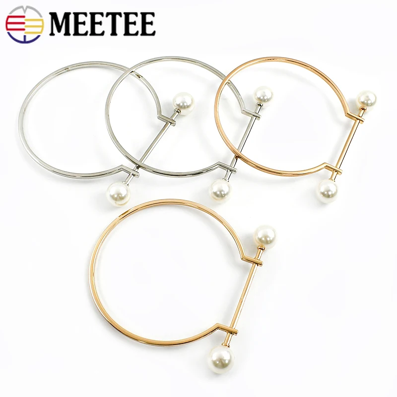 

2Pcs 9cm Pearl Metal Bag Handle Purse Decoration Frame DIY Sewing Brackets Women Handbag O Ring Handles Hardware Accessories