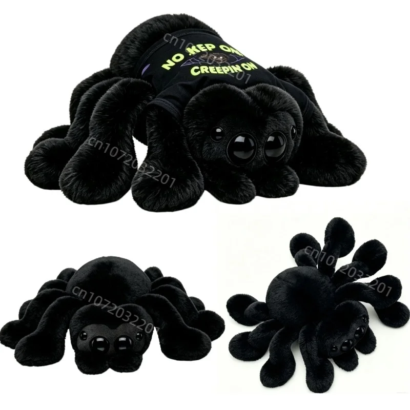 New 30cm Black Spider Plush Toy Cute Insect Fluffy Built In Skeleton With Six Legs That Can Be Deformed Festival Decoration Gift