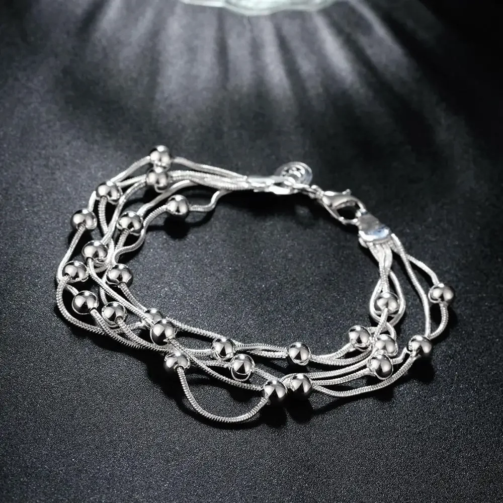 

Hot Wild Fine 925 Sterling Silver Snake Chain Round Beads Bracelets For Women Retro Wedding Party Christmas Gift Fashion Jewelry
