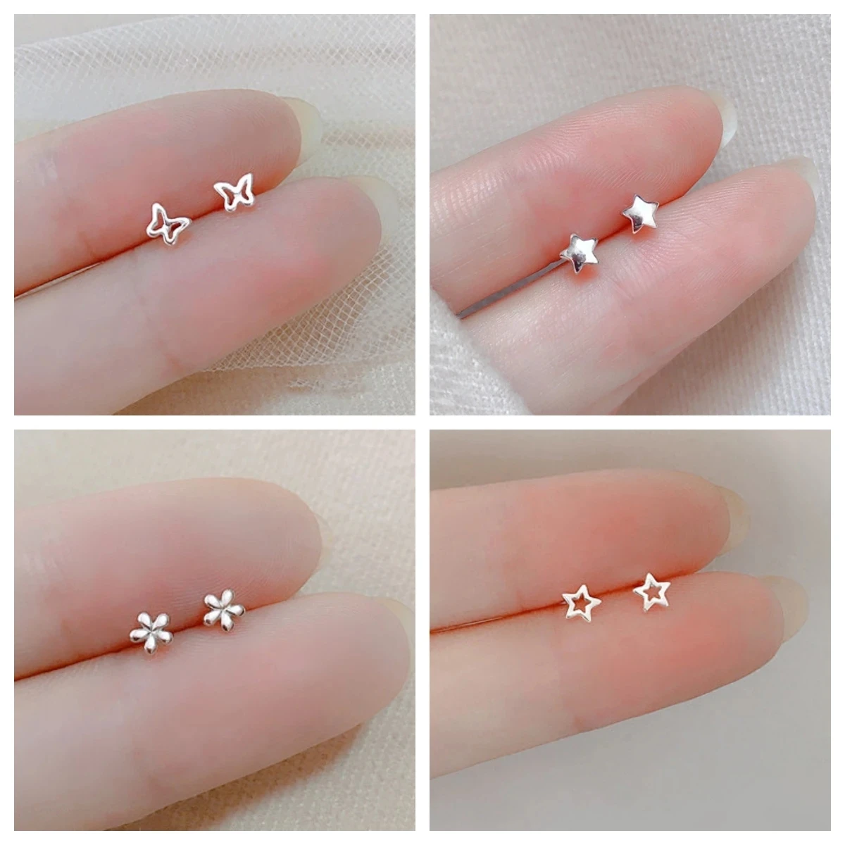 925 Silver Needles Silver Color Simple Small Butterfly Stud Earrings for Women Hypoallergenic Daily Wear Ear Girls Pierc Gifts