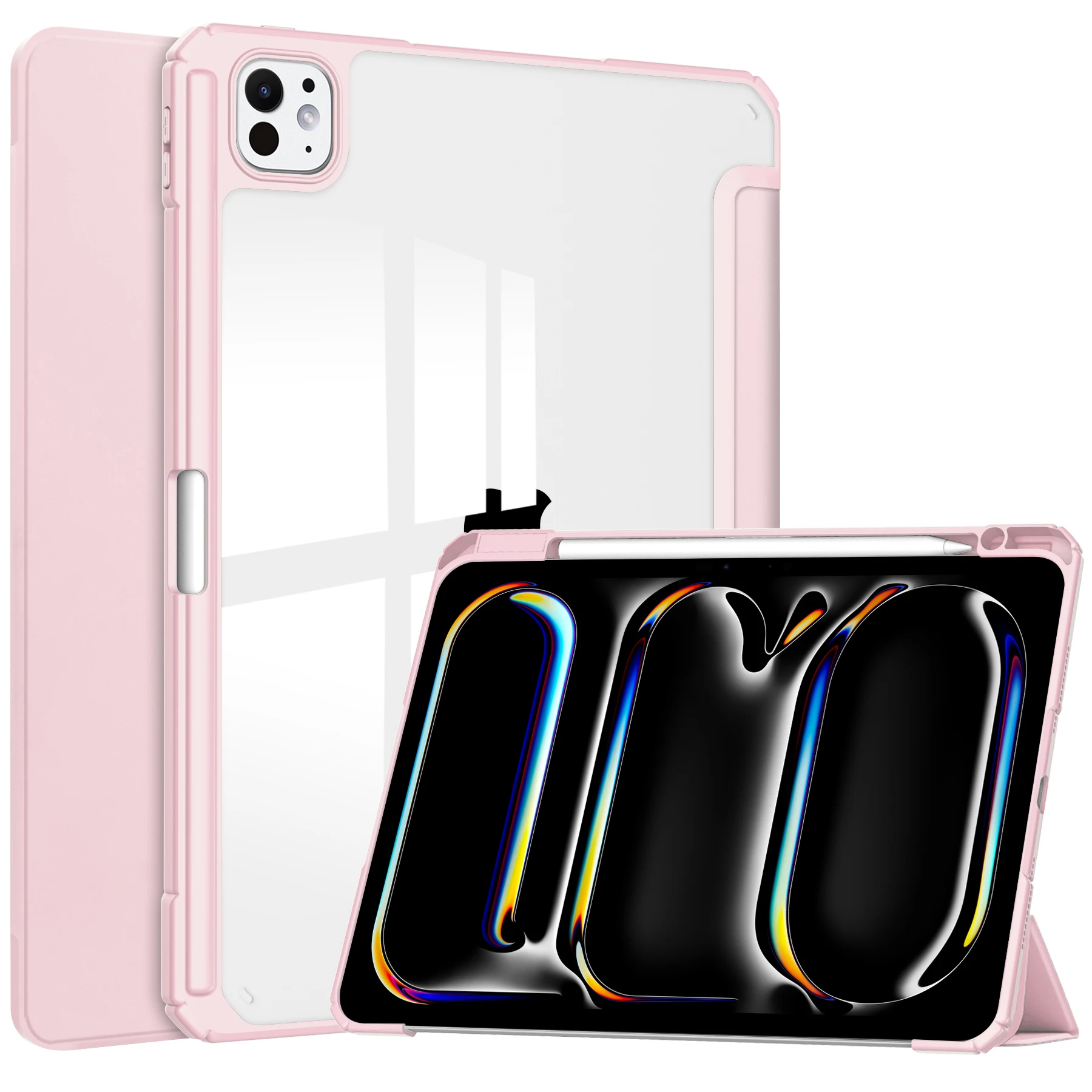 

Cover For iPad Pro 11 2024 Transparent Back Leather Case with Pen Location