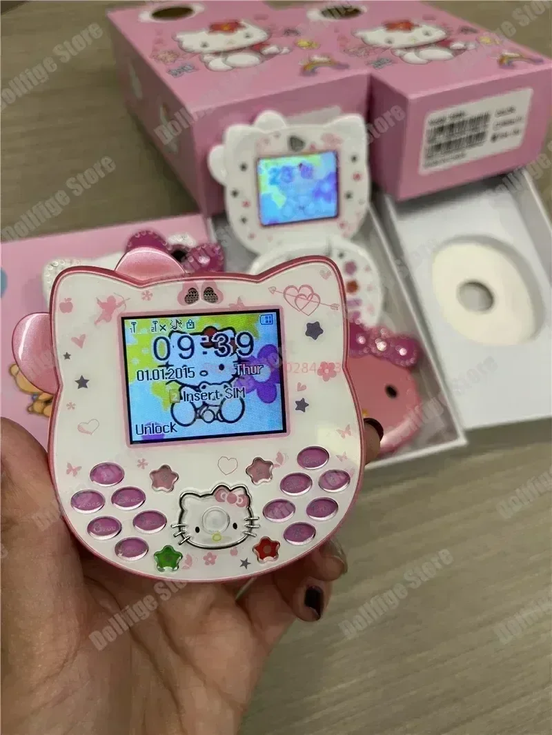 2024 telefon Sanrio Hello Kitty Mini telefon postać z kreskówki dla dzieci Taiml Kawaii uroczy telefon Anime modne na urodziny zabawka dla dzieci