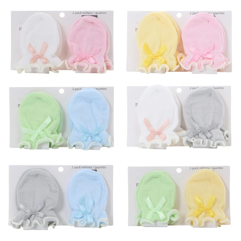 Solid Color No Scratch Mitts Baby Anti Scratching Soft Cotton Bows Gloves Newborn for Protection Face Scratch Hands Glov