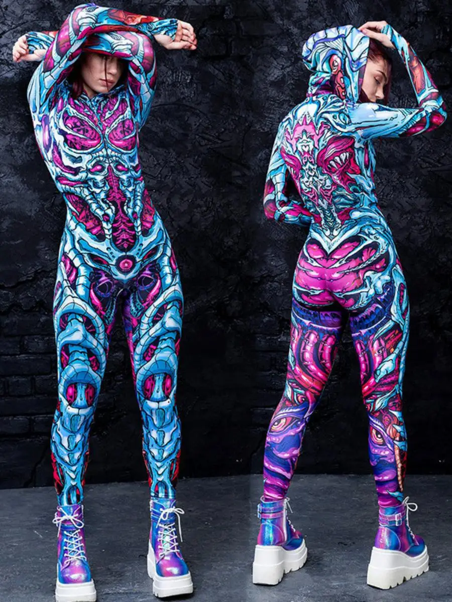 

Новый женский FD55 на Хэллоуин, скелетная голова, принт, ужас, зомби, комбинезон, orm, полиэстер, традиционный китайский костюм