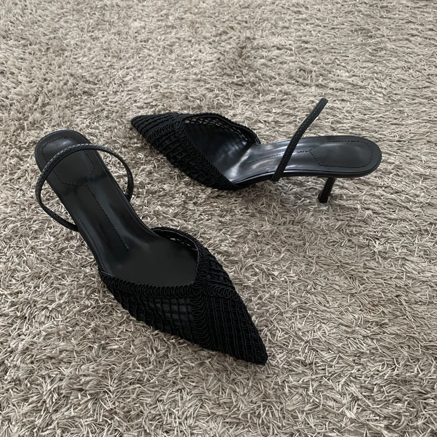 Mesh-Gewebtes Design Dünne Hohe Absätze Damen Sexy Spitze Atmungsaktive Rückenriemen-Sandaletten Elegante Schwarze Party-Kleiderschuhe – Detail 5