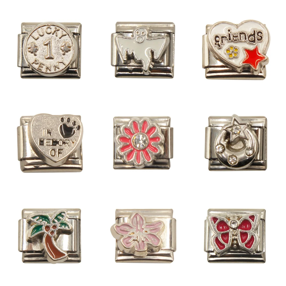 Mixed Charms Italian Link Charms Fits 9mm Stainless Steel Bracelet Jewelry Making DIY Watermelon Lamb Panda Decoration