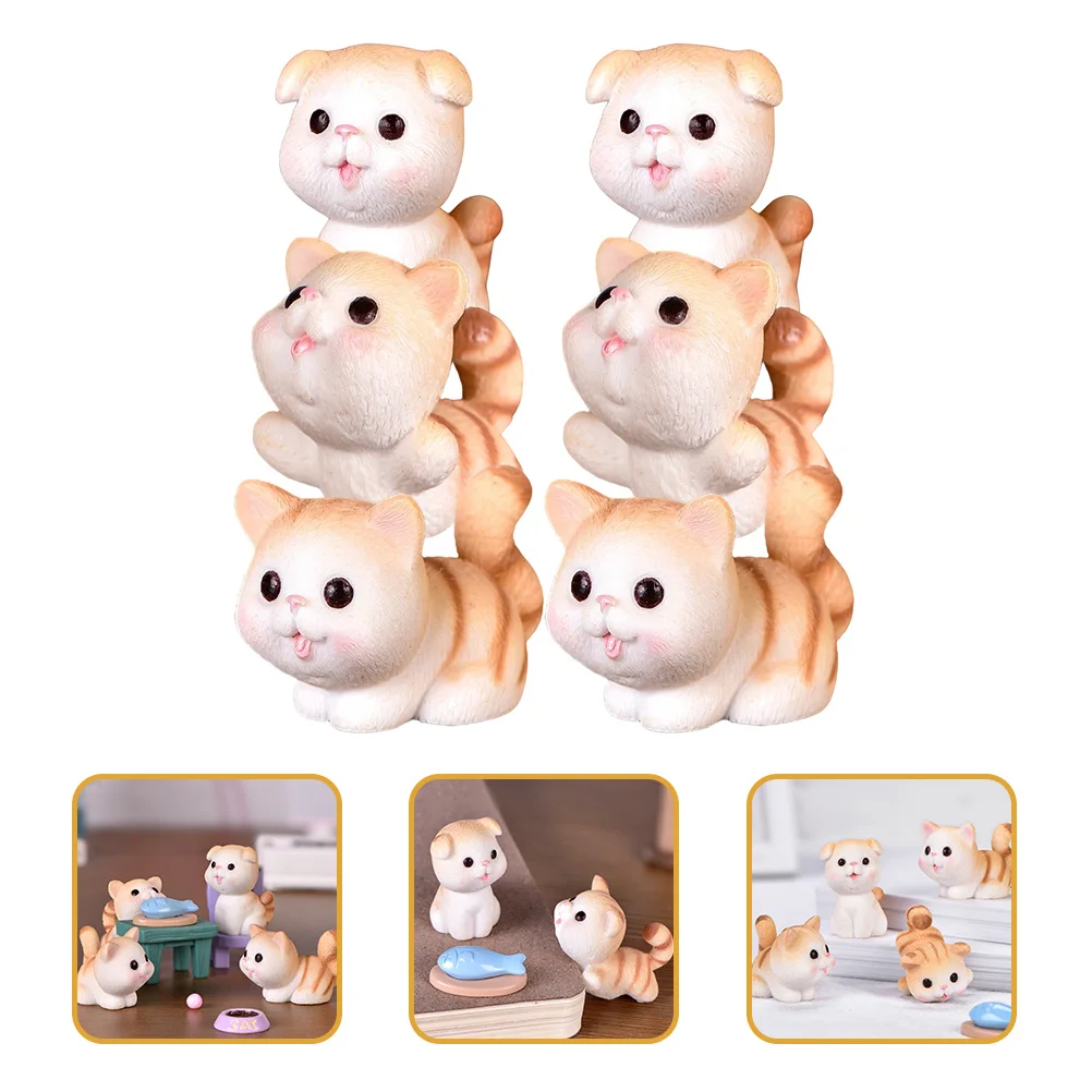 

6Pcs Mini Resin Cat Ornament Cartoon Kitten Decor Perfect Home Desk Shelf Small Cute Cat Decoration Small Resin Kitten