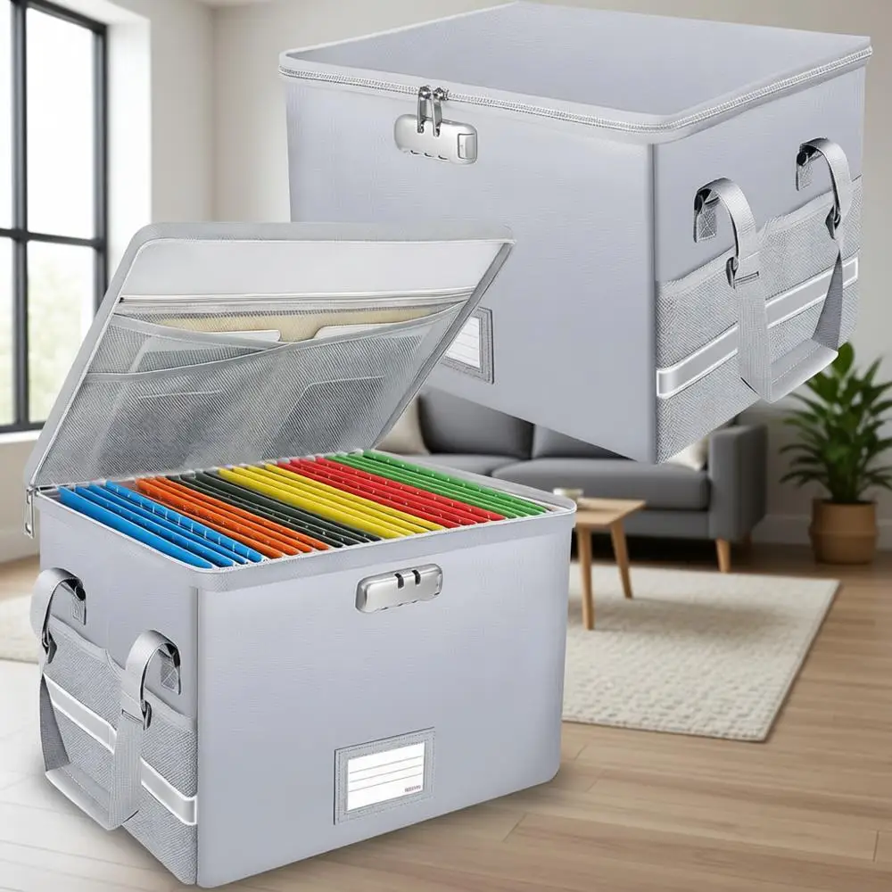 

Прочный запираемый ящик для документов со складным органайзером и портативным подвесным хранилищем для файлов, серебристый, 2 шт.