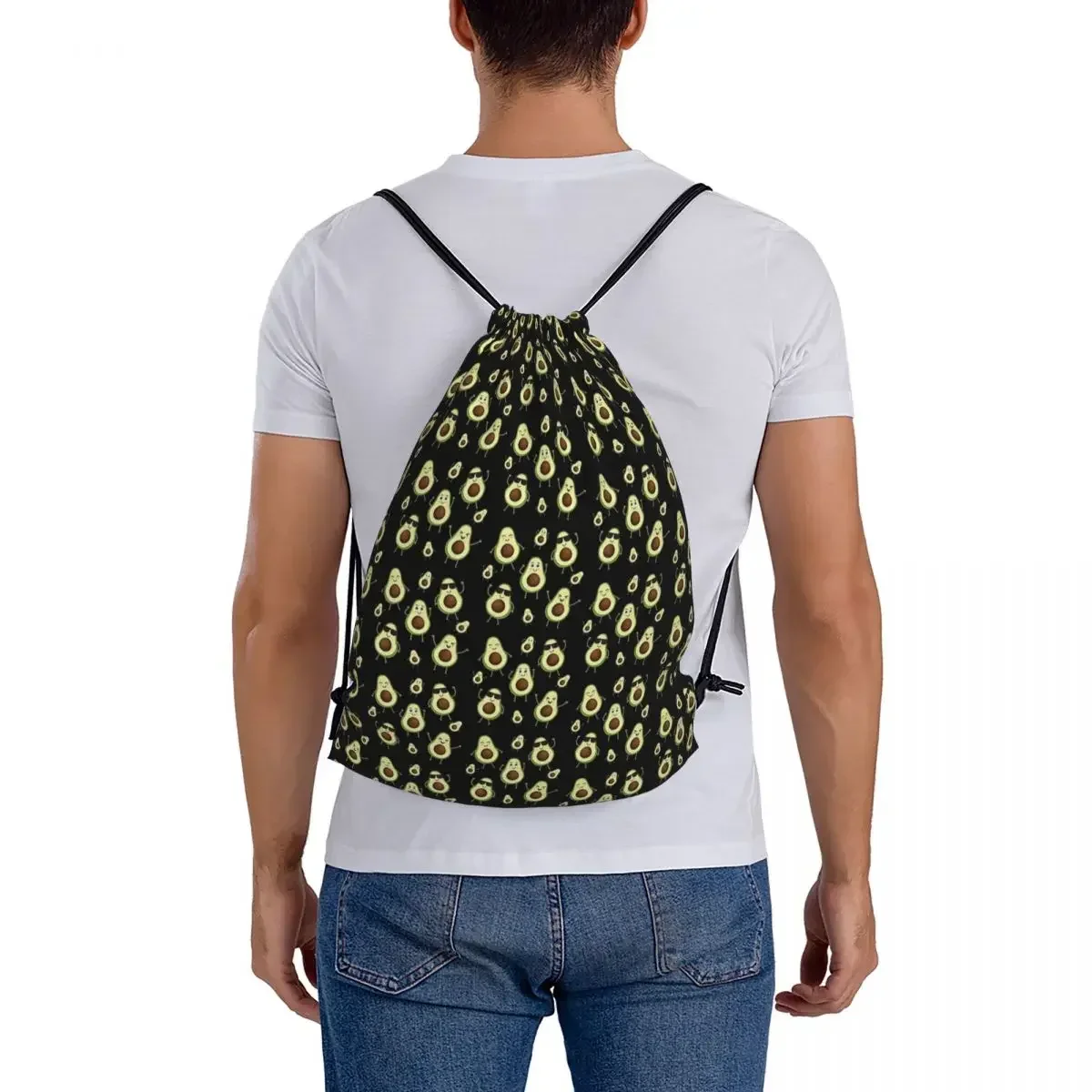 Mochila con patrón de aguacate para hombre y mujer, bolsa portátil con cordón, bolsillo para artículos diversos, para libros y estudiantes