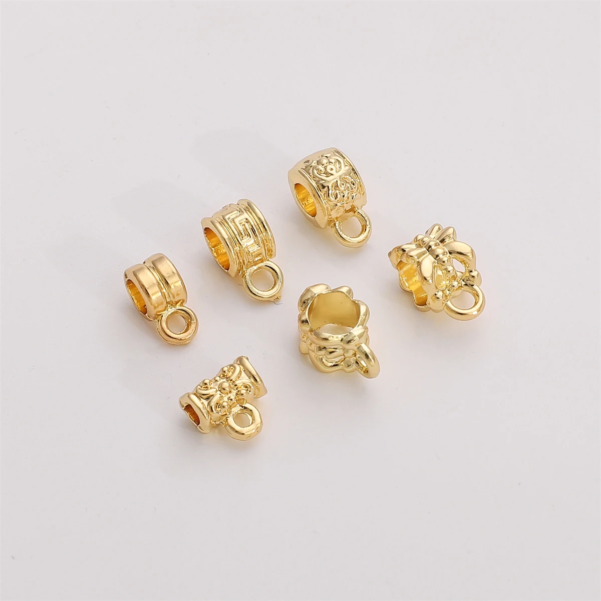 1Pcs 14K Gold Plated Alloy Bail Beads DIY Bracelet Necklace Pendant Charms Holder Spacer Connector Tube Bails Cord Bails