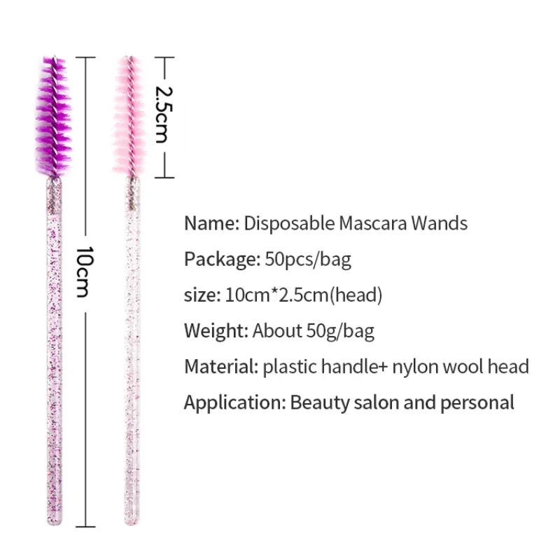 CNK 50Pcs Disposable Crystal Eyelash Brush Mascara Wands Applicator Diamond Rod Makeup Brushes for Women Eyelash Extension Tool