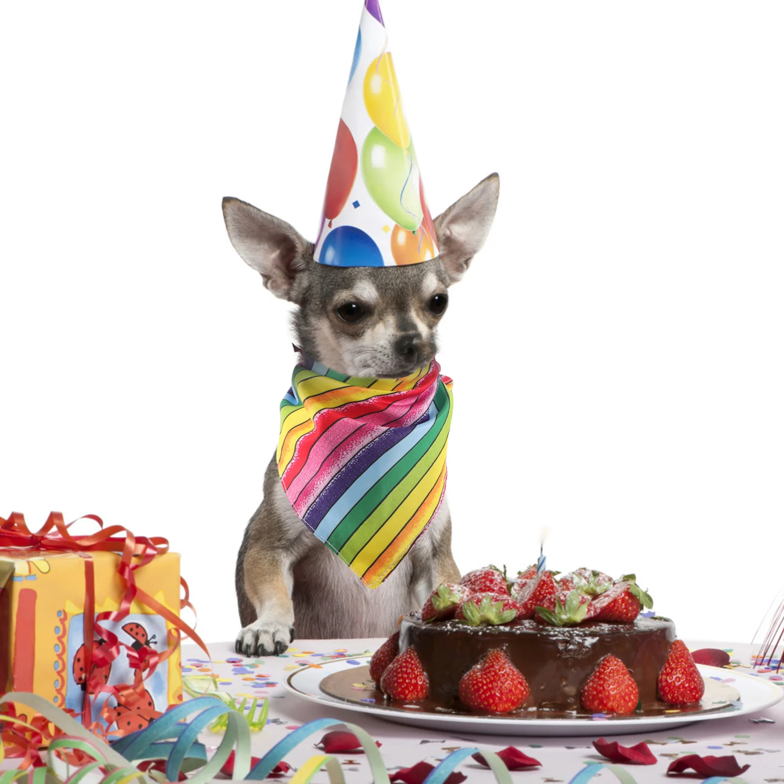 

Rainbow Stripe Pet Triangular Bandana Comfortable Polyester Dog Bandana Adjustable Knot Dog Birthday Party Festival Scarf