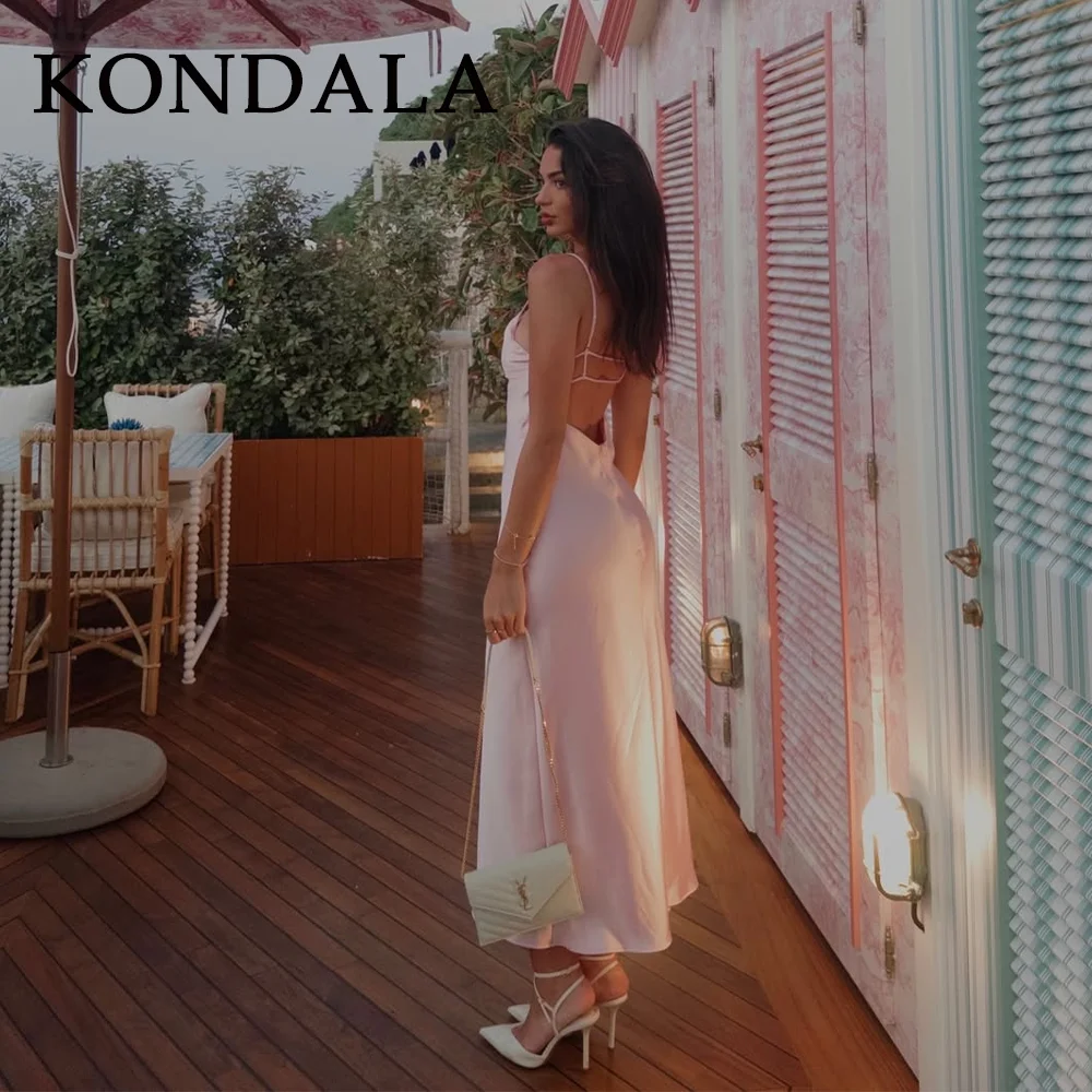 KONDALA 2025 Spring Summer Sexy Satin Solid Cami Dress Fashion Nightclub Strapless Backless Sleeveless Slim Lady Zipper Dress