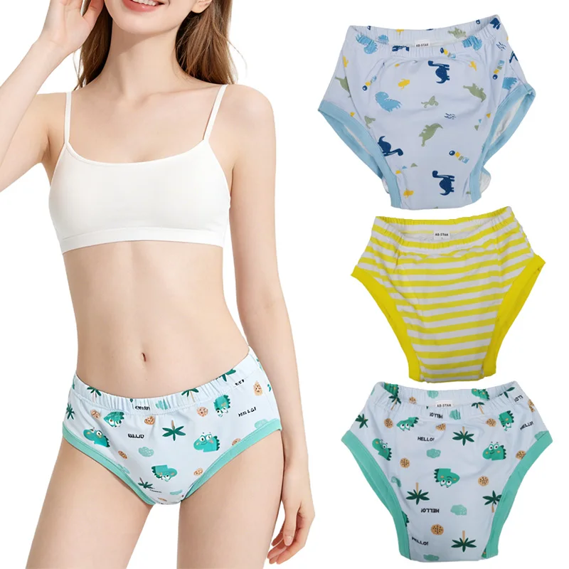 Adult Printed Stripe Waterproof Training Pants ABDL Brief With Padding Inside Cotton DDLG Soft Cloth Diapers Briefs Washable