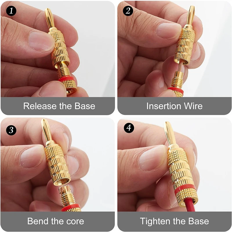 Banana Connector 4mm Speaker Wire Banana Plugs 24K Gold Plated Copper Banana Jack Amplifier Connector HiFi Audio Cable Adapter