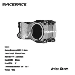 RACEFACE Atlas Stem 31.8mm Clamp Diameter 50mm, 65mm Length 	6061 Aluminum MTB & Road bicycle acesssories cycling