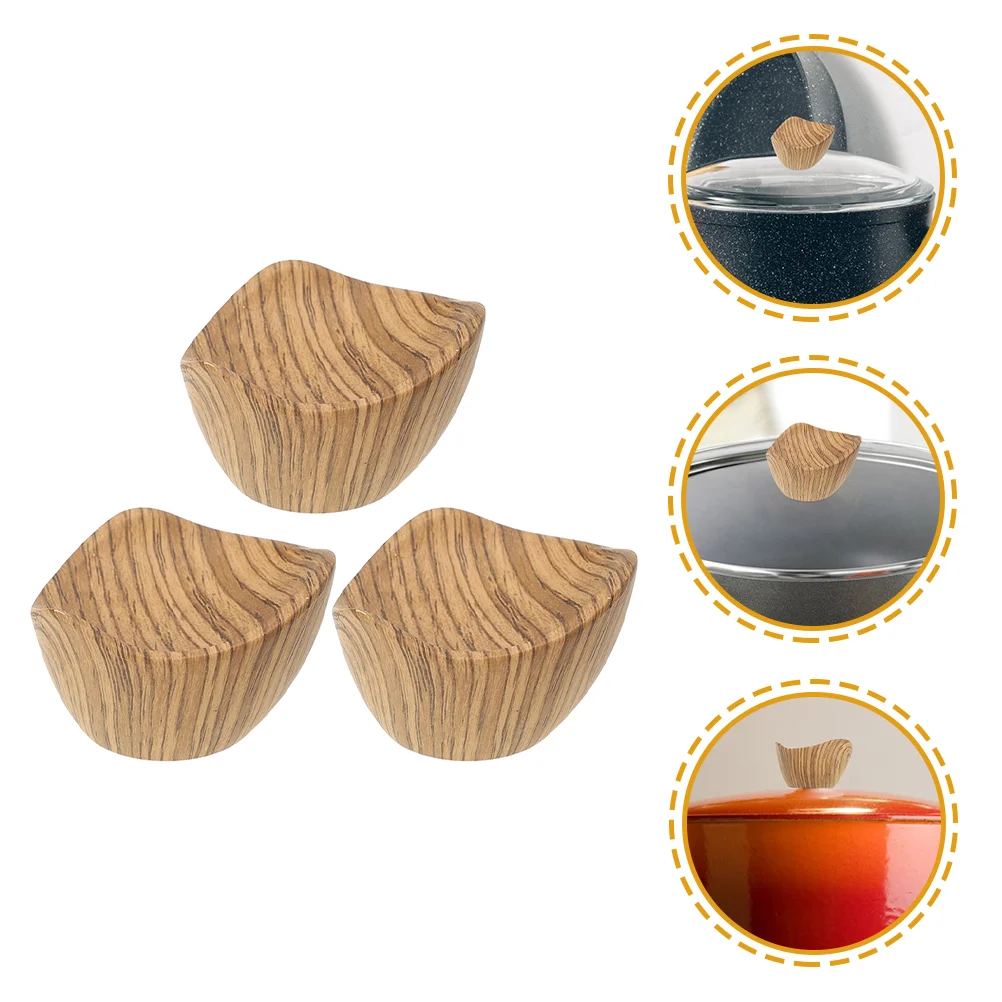 3 Pcs Drawer Dresser Wood Grain Pot Lid Handle Cover Grip Caps Pan Knobs Cooking Utensils Handles Replacement Khaki Holding