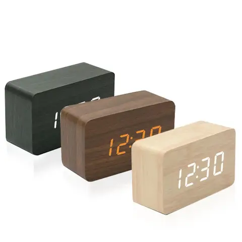 Réveil numérique en bois pour chambre à coucher, bureau, cuisine, salle de bain, horloge de bureau avec température, décor rétro en bois, cadeau pour hommes/femmes