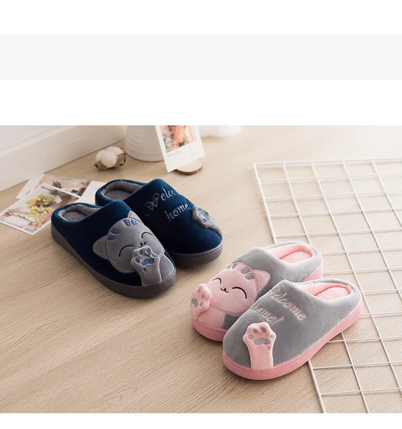 Winter-Wärme-Fellpantoffeln mit Cartoon-Katzen-Motiv, rutschfest, für Damen und Herren, weiche Hausschuhe für drinnen, Schlafzimmer, Jungen und Mädchen, Memory-Schaum-Bodenschuhe – Detail 6