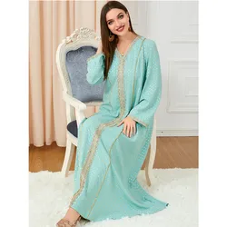 Morocco Muslim Women Maxi Dress Dubai Turkey Kaftan Islamic Eid Ramadan Party Gown Caftan Robe Arabic Musulmane Femme Vestidos