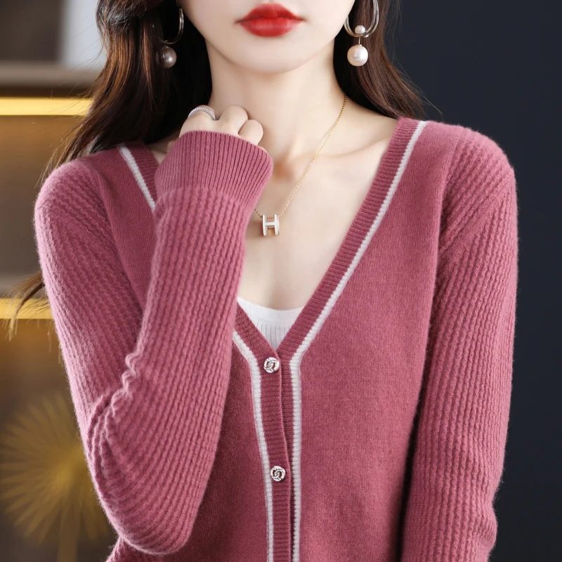 

wool cardigans brief for women 280g Cardigan Knitted to ps Women's cardigan sweater korean fashion 100% Pure Wool 2022 New Sale