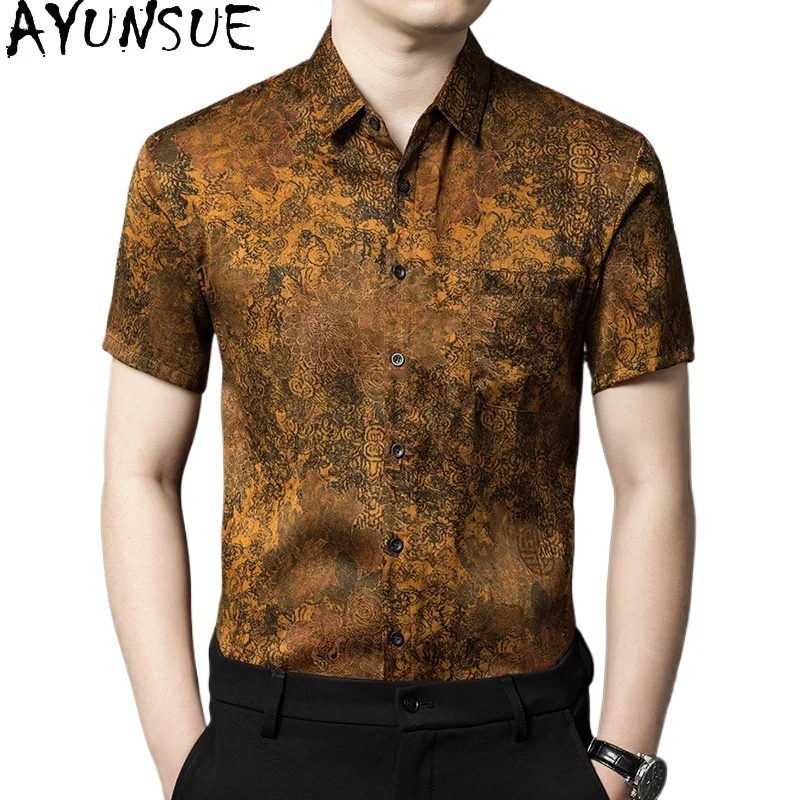 AYUNSUE 100% Mulberry Silk Shirt Man High Quality Real Gauze Silk Shirts for Men Clothing 2026 Casual Summer Tops Chemise Homme