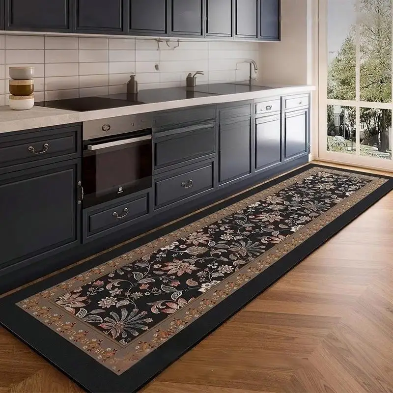 VIKAMA American Light Luxury Kitchen Floor Mats - Anti-slip, Oil and Water Resistant PVC Leather Rugs, Wipeable Home Flooring