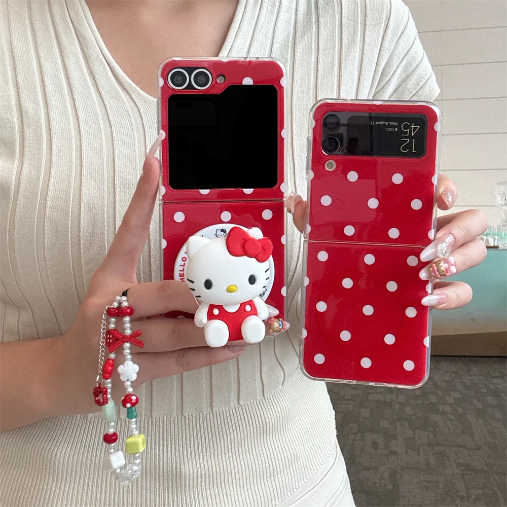 

Simple polka dot new Hellokitty For Magsafe stand red phone case for Samsung Galaxy Z Flip 7 Flip 6 flip5 4 3 5G protective cove