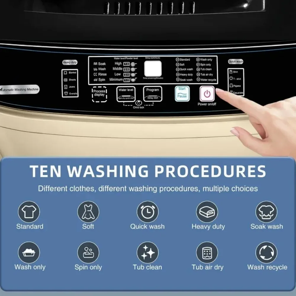 HAOYUNMA 15.6lbsFull-Automatic Washing Machine,Portable Compact Laundry Washer with Drain Pump