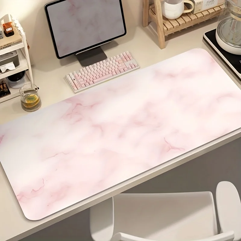 

Большой коврик для игрового стола, коврик для мыши, розовый, белый, мраморный, удлиненный нескользящий коврик для вычислительной мыши, аксессуары для рабочего стола, украшение для настройки геймера