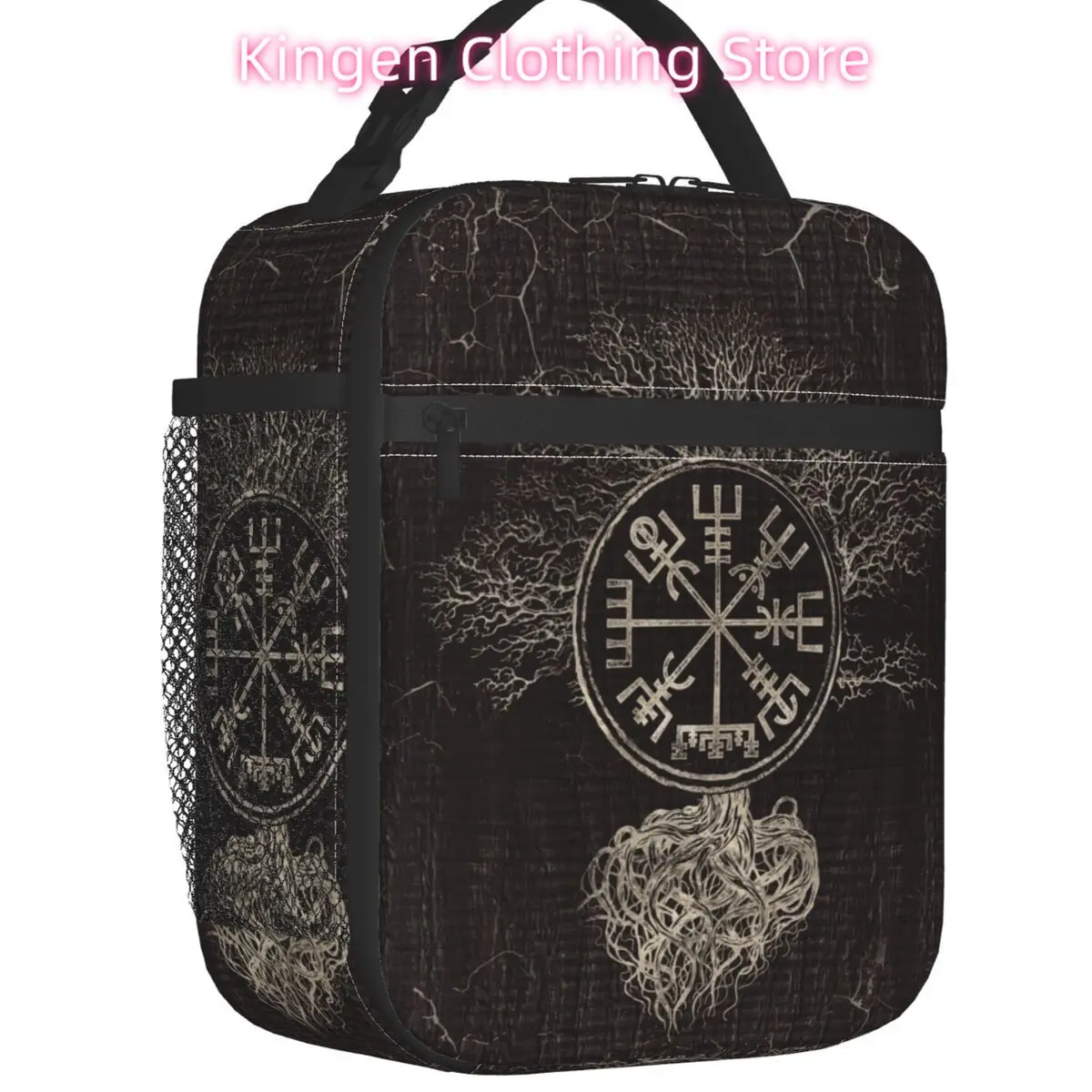 Vegvisir y árbol de la vida Yggdrasil bolsas de almuerzo aisladas para acampar viajes vikingo brújula refrigerador térmico lonchera mujeres niños