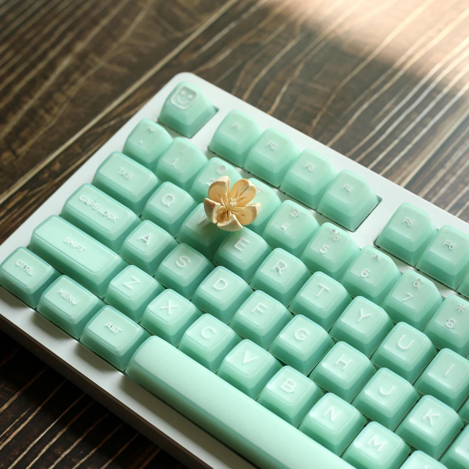 KBDiy PBT Cyan Translucent Keycaps for Mechanical Keyboard Gaming SA Profile Double Shot 142 Keys Caps Custom 61 87 104 Keyboard