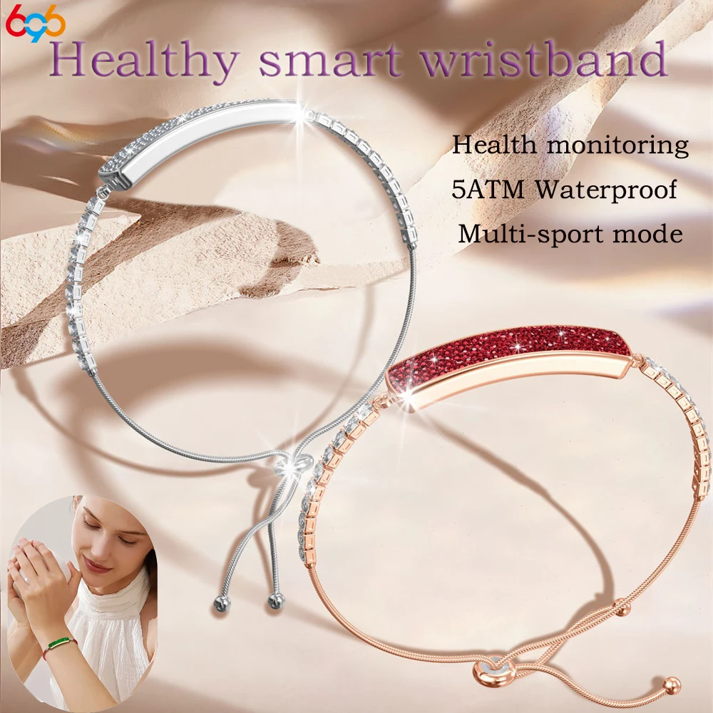 

New Health Smart Bracelet Women Fashion 24H Heart Rate Sleep Monitor 5ATM Waterproof Diamond Watch Strap Lady Smart Band Girl