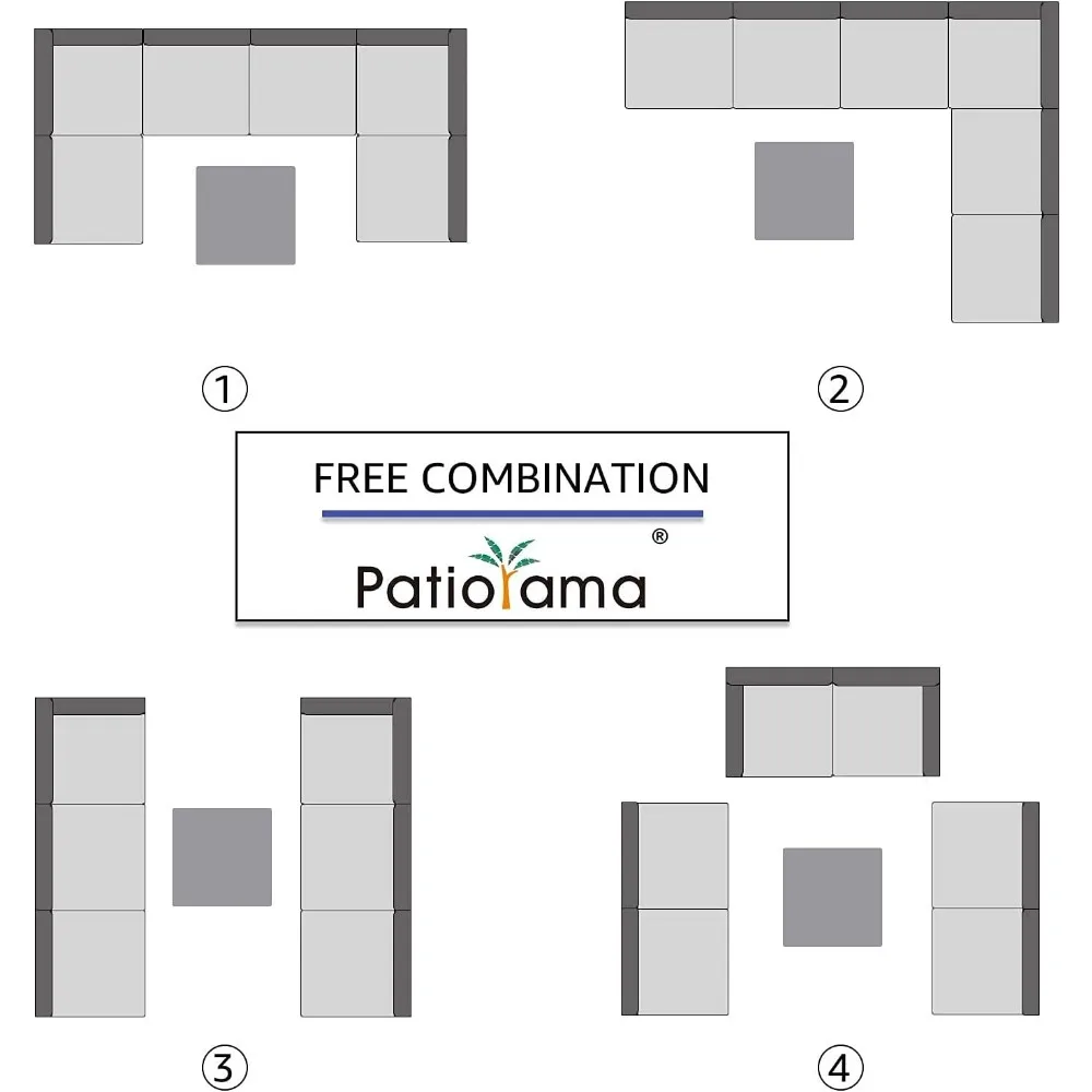 مجموعة أثاث الفناء الخارجي مكونة من 7 قطع، مجموعة محادثة مقطعية من الخيزران باللون الرمادي لجميع الأحوال الجوية، حديقة الشرفة مع Bui #6