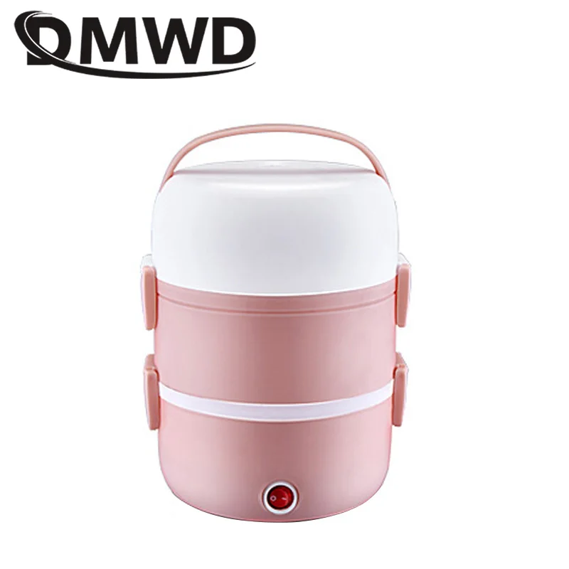 DMWD Electric 2L mini rice cooker stainless steel 2/3 layers food warmer steamer portable automatic heating insulation lunch box