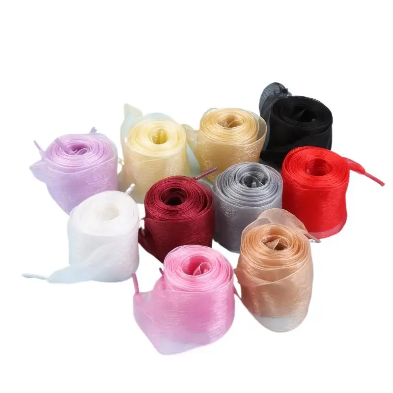 

Hot sale 1Pair 4cm Wide Organza Shoe Strings 160cm Woman Bow Shoelaces Flat Silk Satin Ribbon Canvas Sneakers Sport Shoes Laces