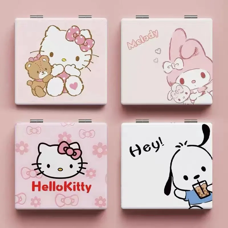 Kawaii Sanrio Small Mirror Hello Kitty Folding Mirrors Portable Makeup Student Dormitory Anime Hand-held Mirror Magnifying Gift