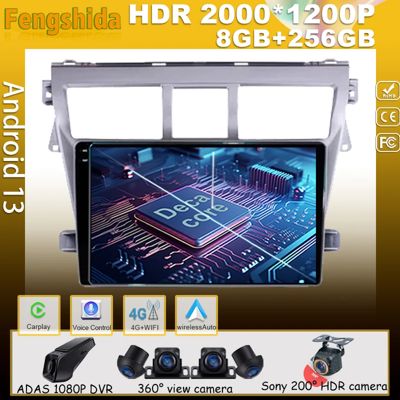 

Car Multimedia Android For Toyota Vios Yaris 2007 2008 - 2012 Auto Navigation Video Player Screen No 2din Carplay WIFI Monitor