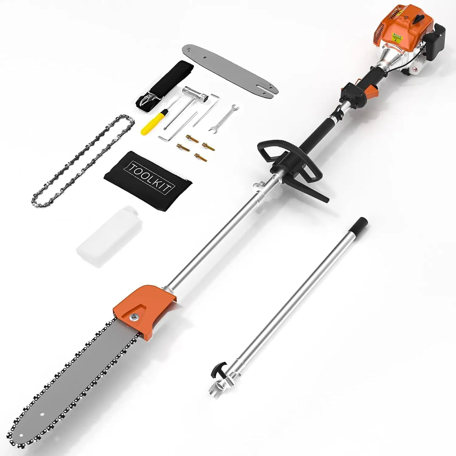 48Cc Gas Powered Pole Saws,2-Stroke Gas Pole Saws For Tree Trimming With11.5In Cutting Bar,16 Ft Extendable Pole Chainsaw Tree