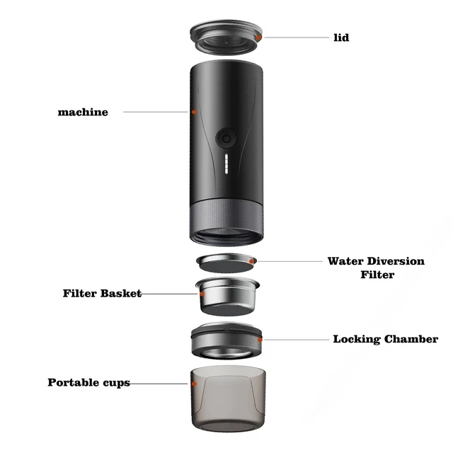 PCM04A Wireless Electric Espresso Coffee Maker 20 Bar Pressure 7500 MAh USB Powered Brew System for Hotel Car RV Home Use