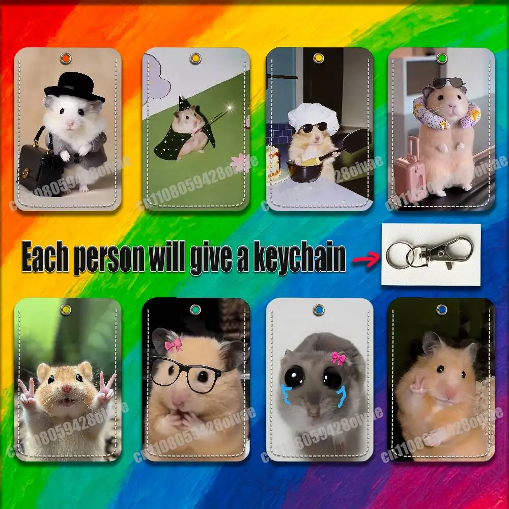 

Funny Sad Hamster Meme For ID Clips Credit Bank Access Water Card Holder Cover Decoration Bag Key Keychain