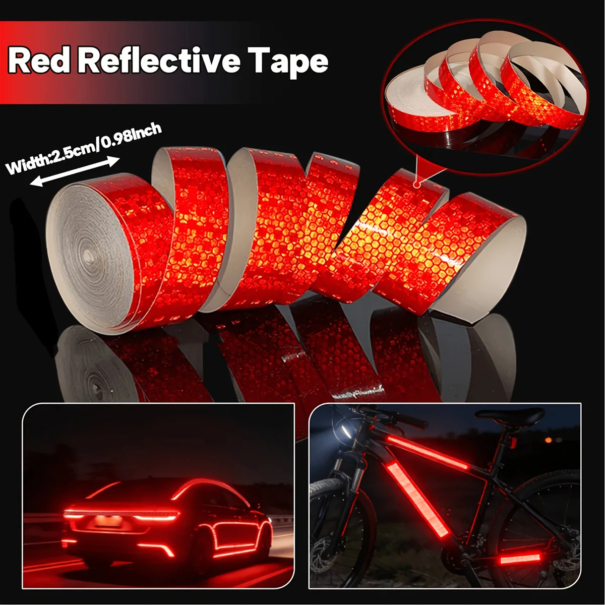 Reflektierende Autoaufkleber, wasserdichte Warnbänder für den Außenbereich, weiß, rot, fluoreszierend, gelb, Reflektoren, Sicherheitsstreifen – Detail 9